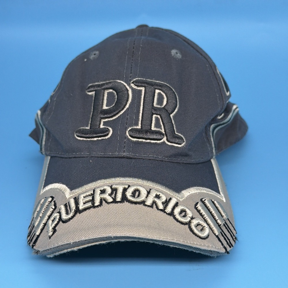 PR Puerto Rico Baseball Cap Hat Adjustable Strapback Mens One Size Gray Beige